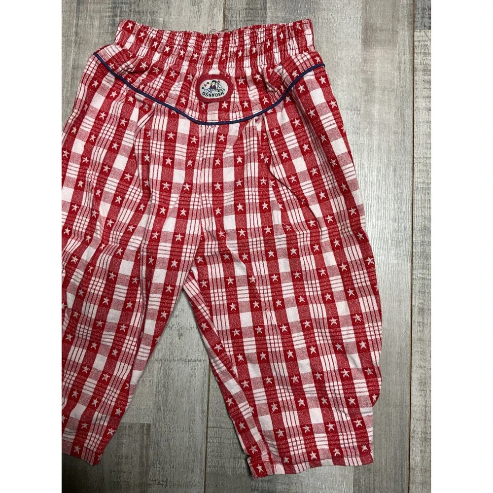 Vintage OshKosh Bgosh Red White Plaid Star Print Elastic Waist Pants Toddler 18M
